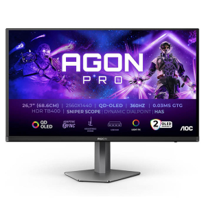 شاشة العاب AGON AG276QSD AOC برو مقاس 26.5 بوصة 2K كيو اتش دي 2560x1440، ديسبلاي HDR 400، تقنية العرض QD-OLED، معدل التحديث 360 هيرتز،  سرعة الاستجابة 0.03