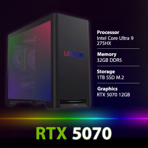 بي سي قيمنق لينوفو ليجون T5 المعالج انتل كور ألترا 9-275HX، الرامات 32 جيجابايت، سعة التخزين 1 تيرا بايت M.2 SSD، كرت الشاشة انفيديا جيفورس 12 جيجيا RTX 5070، واي فاي، نظام التشغيل دوس - أسود