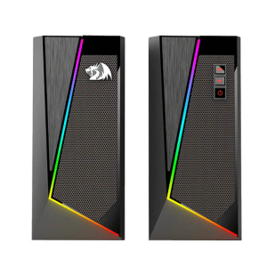 ردراغون GS520 Anvil مكبرات صوت قيمنق ستيريو 2.0 بوصة بقوة 3 واط، إضاءة RGB متعددة الألوان مع 6 أنظمة اضاءة قابلة للتغير بالمس، شريط إضاءة ديناميكي، توصيل USB مع 3.5 ملم صوت - اسود