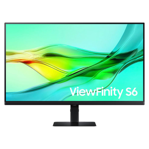 شاشة سامسونج ViewFinity‎‎ S6 مقاس 32 بوصه QHD 2K، تقنية العرض IPS، منفذ USB-C مزود لطاقة حتى 90 واط، منفذ شبكة، تقنية KVM، استناد قابل للتعديل - اسود
