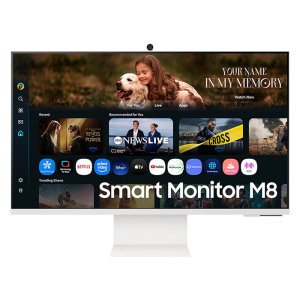 شاشة سامسونج ‎‎ M8ذكية مقاس 32 بوصه 3840x2160 4K، المدى الديناميكي العالي HDR10، تقنية العرض VA، منفذ USB-C مزود لطاقة بقدرة 65 واط، بلوتوث، WiFi، كاميرا، جهاز تحكم