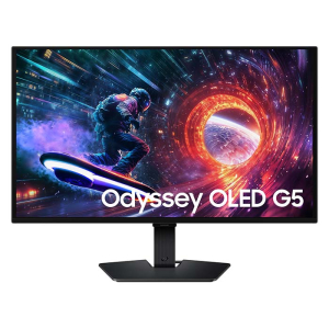 شاشة الألعاب سامسونج اوديسي OLED جي 5 مقاس 27 بوصه 2560x1440 QHD 2k، تقنية العرض أوليد، معدل التحديث 180 هيرتز، سرعة الاستجابة 0.03 ملي ثانية، تقنية المزامنة فري سينك متوافقة مع G-Sync - أسود