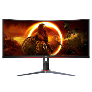 شاشة كمبيوتر الألعاب المنحنية CU34G2XP AOC مقاس 34 بوصة دبليو كيو اتش دي 3440x1440، ديسبلاي HDR 400، تقنية العرض VA، معدل التحديث 180 هيرتز، سرعة الاستجابة 1