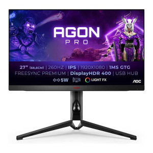 AGON AG274FZ AOC برو شاشة كمبيوتر العاب 27 بوصة فل اتش دي 1920X1080 تقنية العرض IPS سرعة الاستجابة 0.5 ملي ثانية معدل التحديث 260 هيرتز تقنية المزامنة انفيديا جي سينك سماعات صوت داخلية استناد قابل للتعديل - اسود / احمر