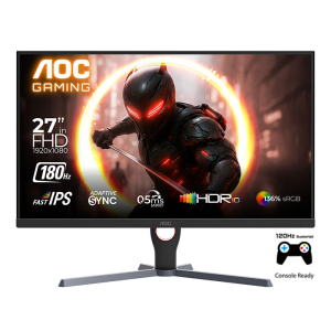 شاشة كمبيوتر الألعاب 27G11E AOC بمقاس 27 بوصة فل اتش دي 1920X1080، اتش دي ار 10، تقنية العرض IPS، معدل التحديث 180 هيرتز، سرعة الاستجابة 0.5
