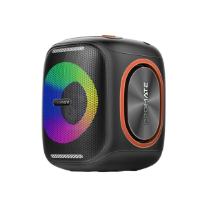 مكبر صوت بروميت Strike-40 لاسلكي محمول بقوة 40 واط، 9 أوضاع إضاءة RGB، مقاوم للماء IPX5، وقت تشغيل يصل إلى 6 ساعات، حامل جوال مدمج، متوافق مع تقنية